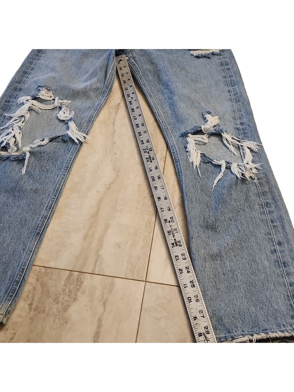 Jeans Crop Blue 90s Distressed Straight-Leg High-rise  Denim Size 25 - Picture 15 of 16